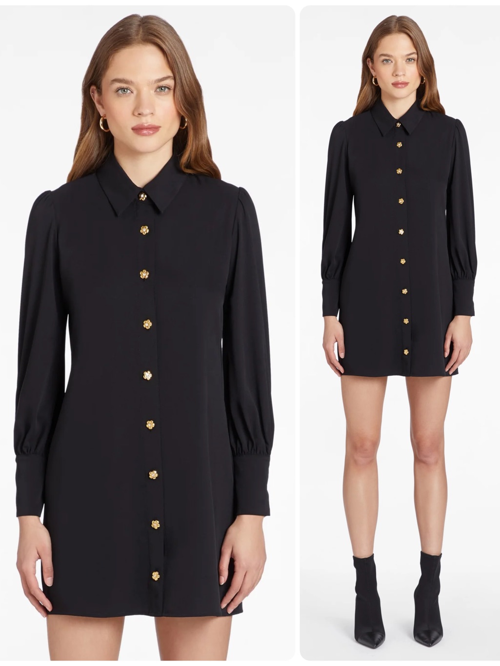Amanda Uprichard Heddy Black Mini Gold Flower Buttons Shirt Dress Nwt $259